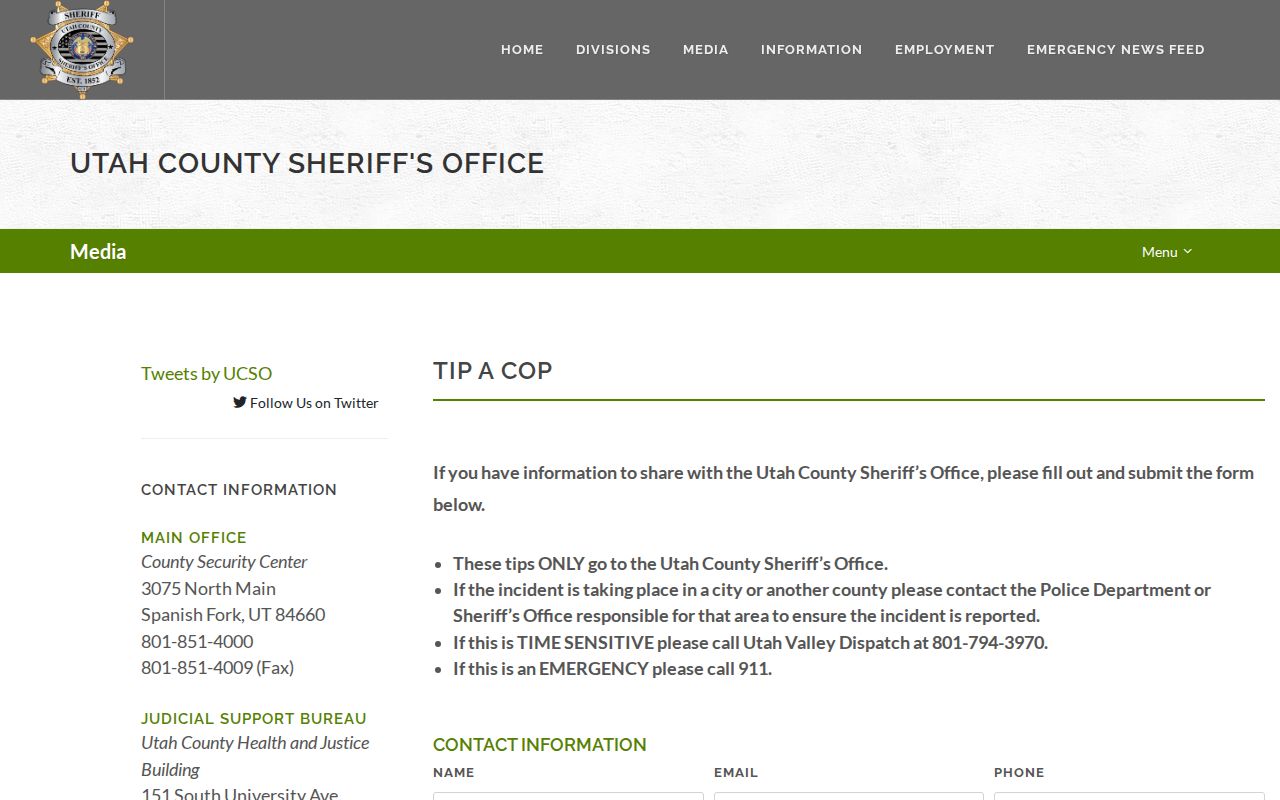 Utah County Sheriff Tip a Cop reporting instructions