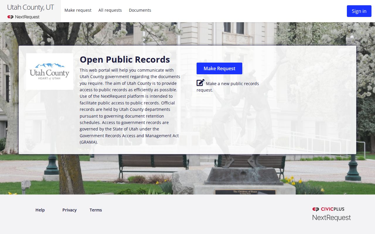 Utah County booking record request portal interface
